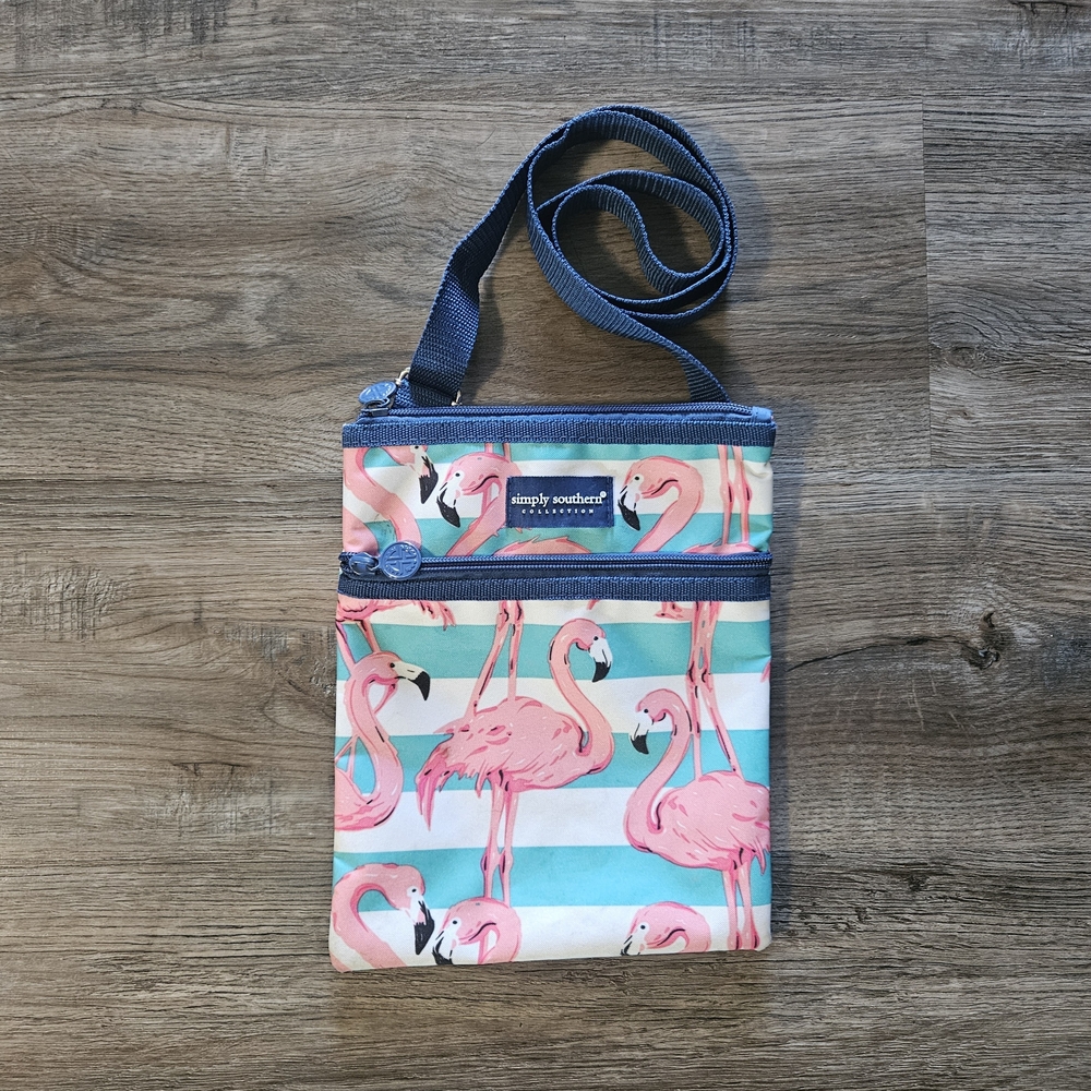Simply Southern Flamingo Crossbody Bag - Blue and Pink